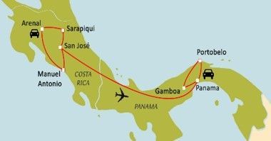 Carte du circuit Du Costa Rica au Panama