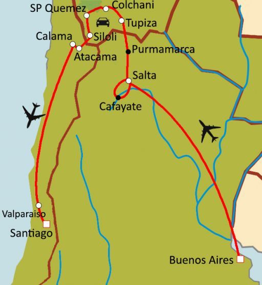 Carte du circuit Trilogie Andine : Argentine - Chili - Bolivie