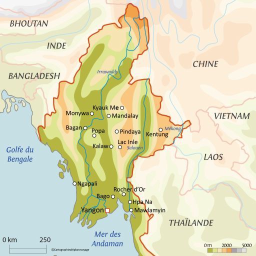 Carte touristique Birmanie