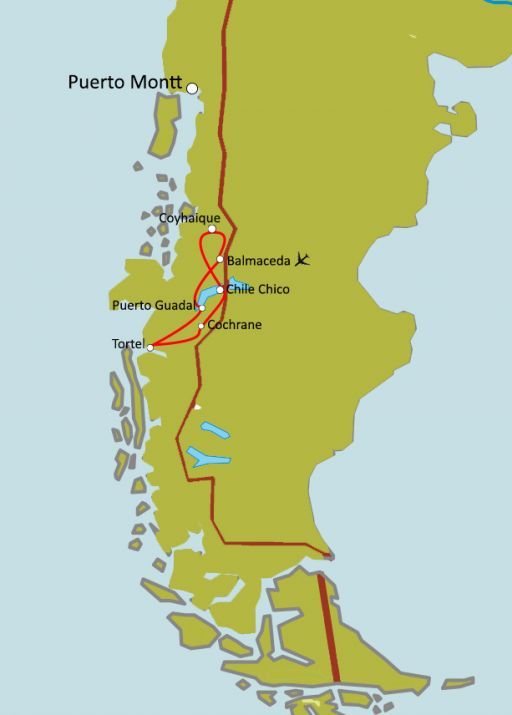 Carte du circuit La Route Australe (Carretera Austral)