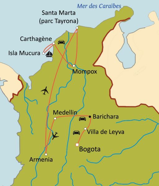 Carte du circuit Grande découverte de la Colombie