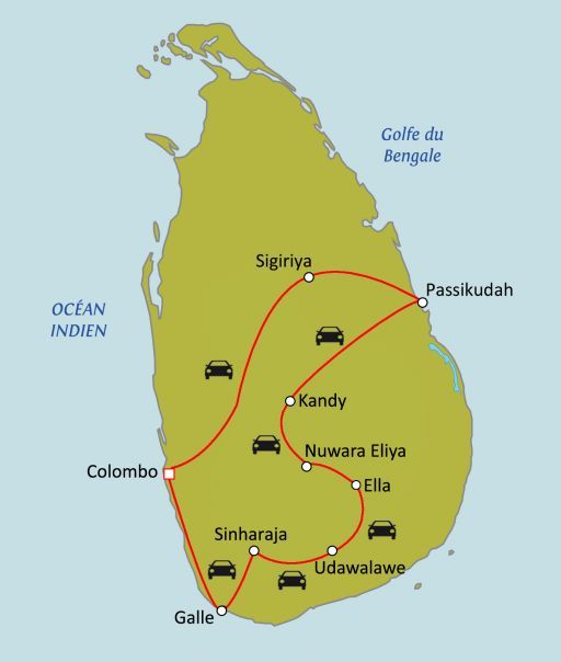 Carte du circuit Sri Lanka, au pays de l'or vert